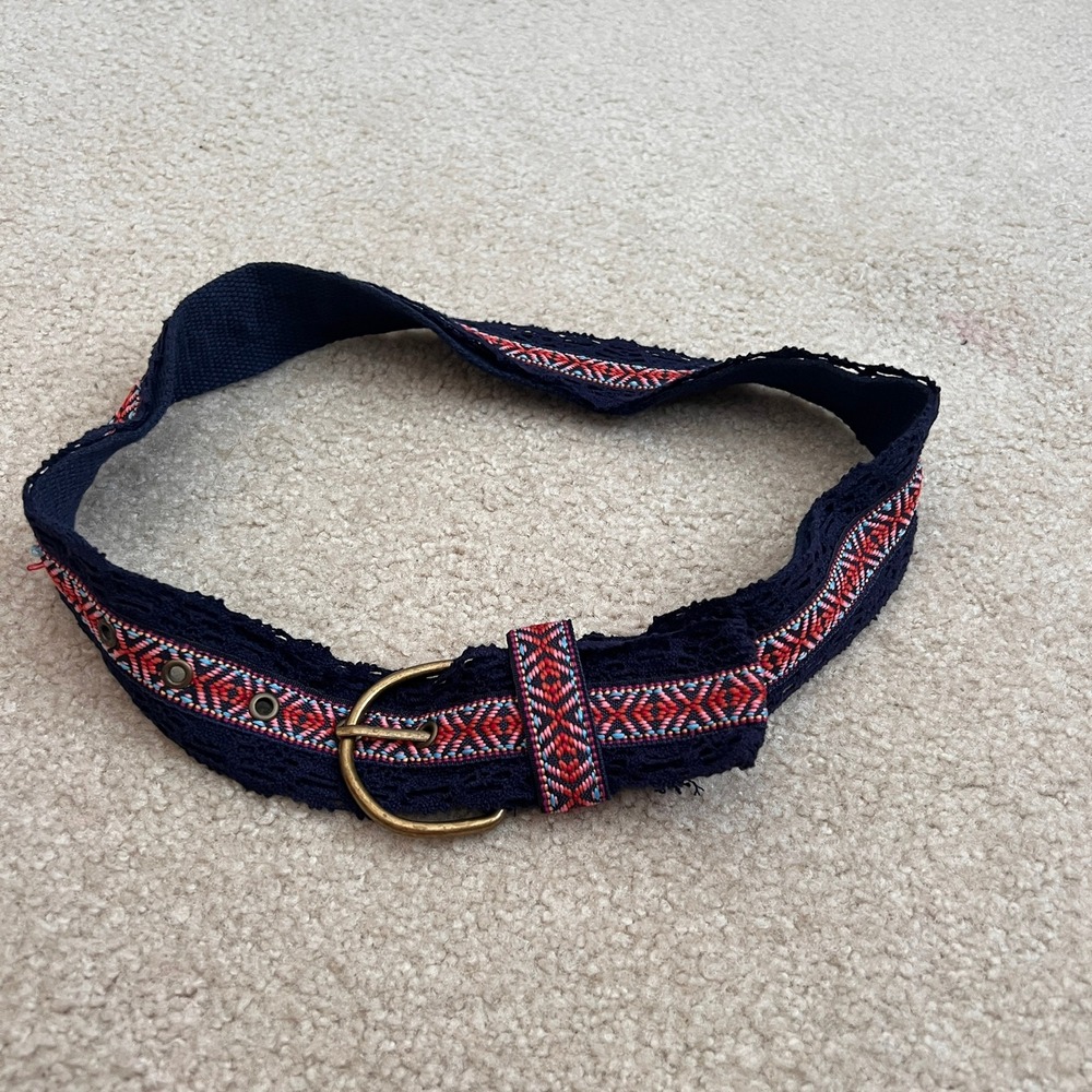 Woven Belt Boho Hippie Festival Brass Buckle Accent Belt Size‎ 1
